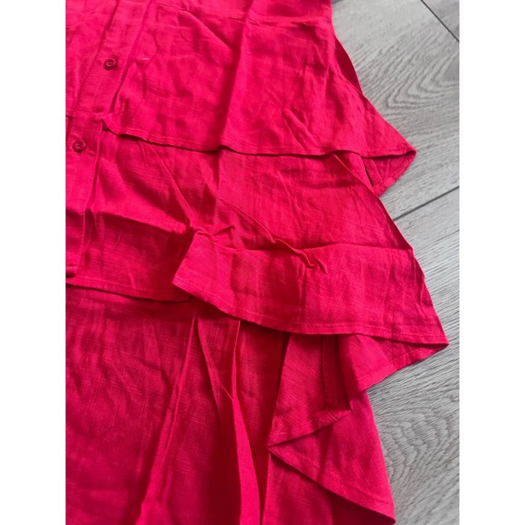 Hayden Los Angeles Red Linen Tiered High-Low Sleeveless Button Front Dress x123 - Picture 2 of 6